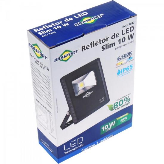 Refletor de LED 10W 6500K Bivolt SLIM Preto BRASFORT por 0,00 à vista no boleto/pix ou parcele em até 1x sem juros. Compre na loja Mundomax!