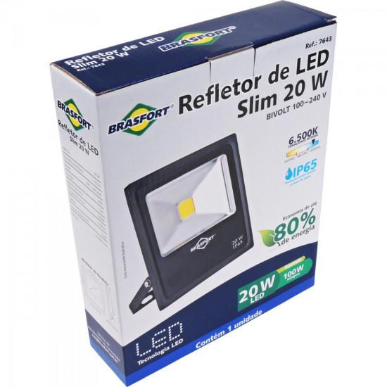 Refletor de LED 20W 6500K Bivolt SLIM Preto BRASFORT por 77,90 à vista no boleto/pix ou parcele em até 3x sem juros. Compre na loja Mundomax!