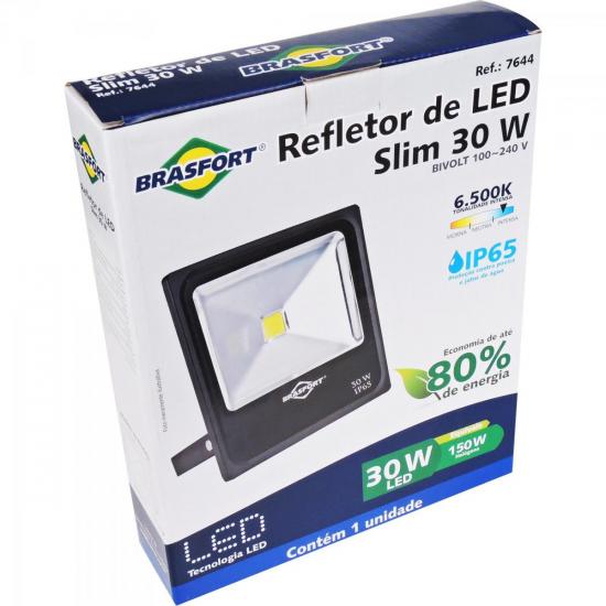 Refletor de LED 30W 6500K Bivolt SLIM Preto BRASFORT por 0,00 à vista no boleto/pix ou parcele em até 1x sem juros. Compre na loja Mundomax!