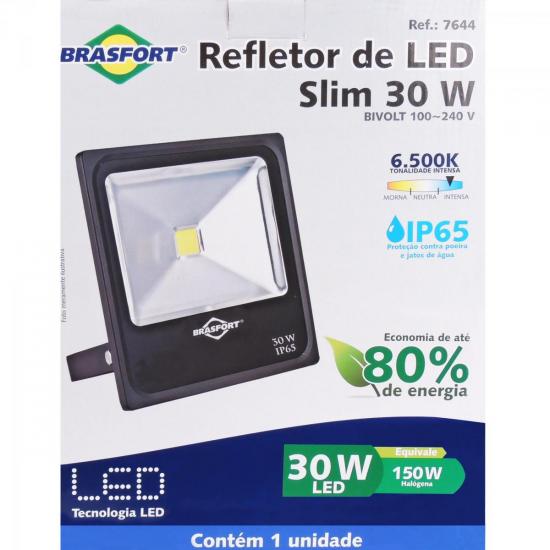 Refletor de LED 30W 6500K Bivolt SLIM Preto BRASFORT por 0,00 à vista no boleto/pix ou parcele em até 1x sem juros. Compre na loja Mundomax!