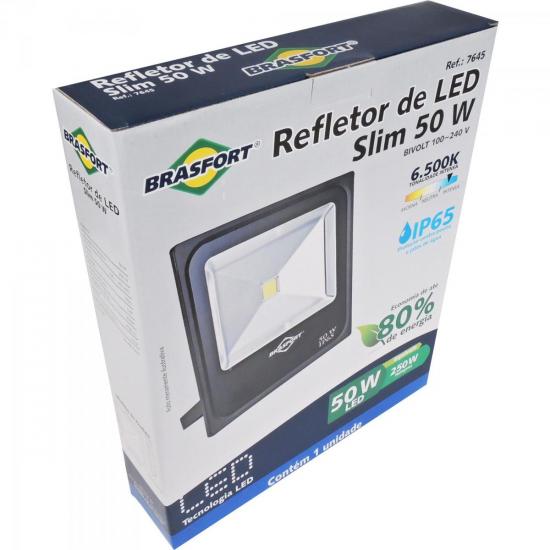 Refletor de LED 50W 6500K Bivolt SLIM Preto BRASFORT por 0,00 à vista no boleto/pix ou parcele em até 1x sem juros. Compre na loja Mundomax!