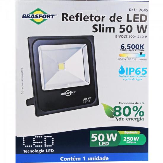 Refletor de LED 50W 6500K Bivolt SLIM Preto BRASFORT por 0,00 à vista no boleto/pix ou parcele em até 1x sem juros. Compre na loja Mundomax!