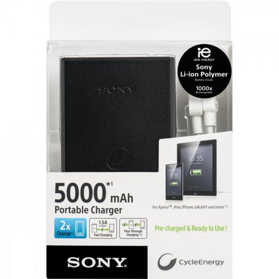 Carregador Portátil USB 5000mAh CP-S5 Preto SONY por 0,00 à vista no boleto/pix ou parcele em até 1x sem juros. Compre na loja Mundomax!
