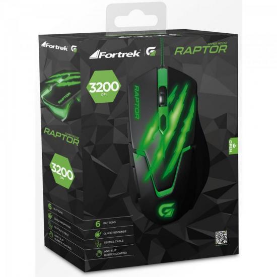 Mouse Gamer Fortrek Raptor OM801 3200 Dpi Preto/Verde por 42,99 à vista no boleto/pix ou parcele em até 1x sem juros. Compre na loja Mundomax!