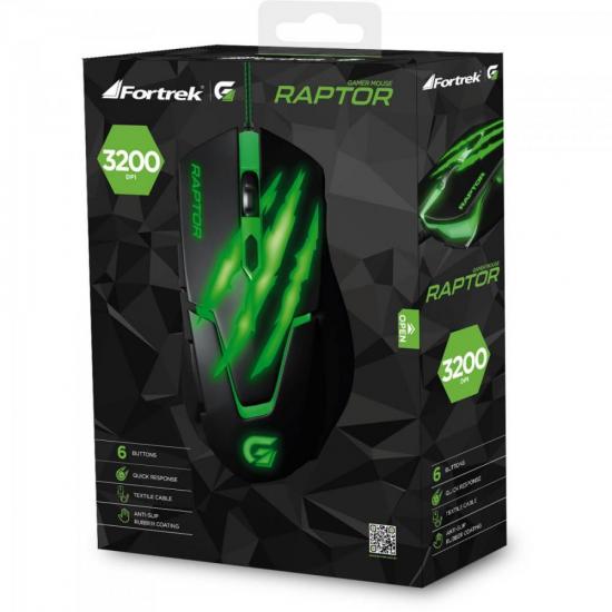Mouse Gamer Fortrek Raptor OM801 3200 Dpi Preto/Verde por 42,99 à vista no boleto/pix ou parcele em até 1x sem juros. Compre na loja Mundomax!