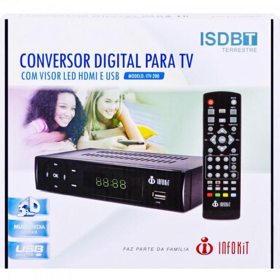 Conversor Digital Terrestre ITV-200 Preto INFOKIT por 0,00 à vista no boleto/pix ou parcele em até 1x sem juros. Compre na loja Mundomax!
