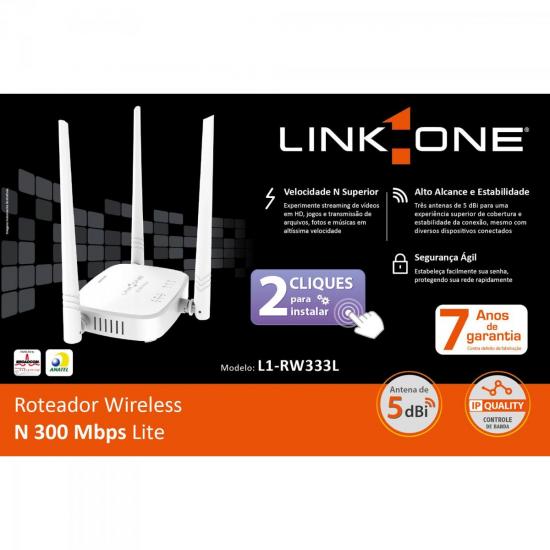Roteador Wireless 300Mbps LITE L1-RW333L Branco LINK ONE por 0,00 à vista no boleto/pix ou parcele em até 1x sem juros. Compre na loja Mundomax!