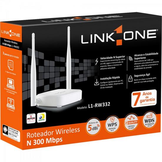 Roteador Wireless 300Mbps N 300 L1-RW332 Branco LINK ONE por 0,00 à vista no boleto/pix ou parcele em até 1x sem juros. Compre na loja Mundomax!