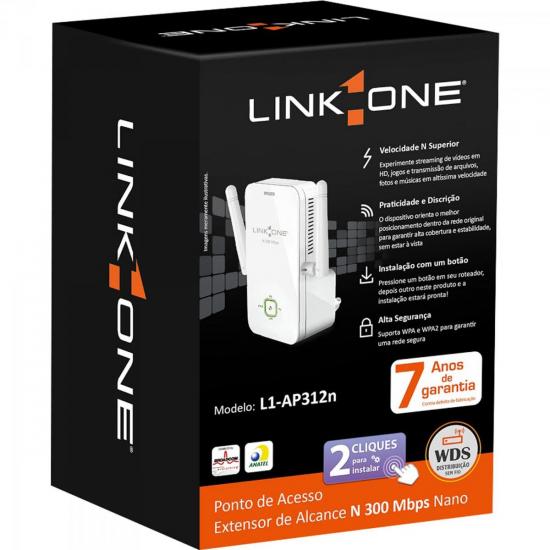 Ponto de Acesso Extensor Wireless 300Mbps L1-AP312N Branco LINK ONE por 0,00 à vista no boleto/pix ou parcele em até 1x sem juros. Compre na loja Mundomax!