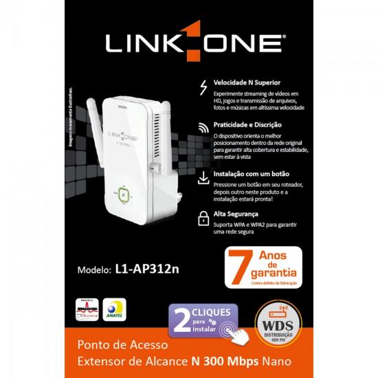 Ponto de Acesso Extensor Wireless 300Mbps L1-AP312N Branco LINK ONE por 0,00 à vista no boleto/pix ou parcele em até 1x sem juros. Compre na loja Mundomax!