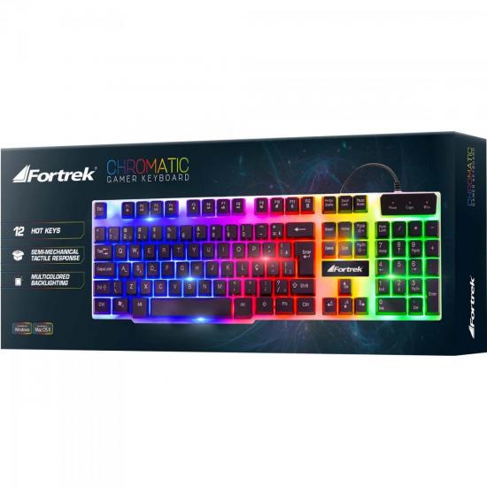 Teclado Gamer Multimídia CHROMATIC GK-710 Preto com LED Colorido FORTREK por 76,90 à vista no boleto/pix ou parcele em até 3x sem juros. Compre na loja Mundomax!