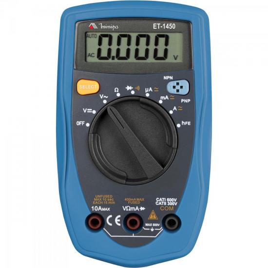 Multímetro Digital ET-1450 Cinza/Azul MINIPA por 0,00 à vista no boleto/pix ou parcele em até 1x sem juros. Compre na loja Mundomax!