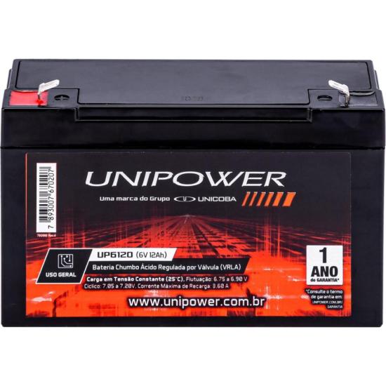 Bateria Estacionária Selada 6V 12Ah VRLA UP6120 Unipower por 127,00 à vista no boleto/pix ou parcele em até 5x sem juros. Compre na loja Mundomax!