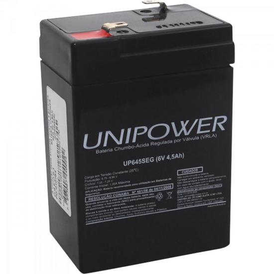 Bateria Selada 6V/4,5Ah UP645SEG UNIPOWER por 0,00 à vista no boleto/pix ou parcele em até 1x sem juros. Compre na loja Mundomax!