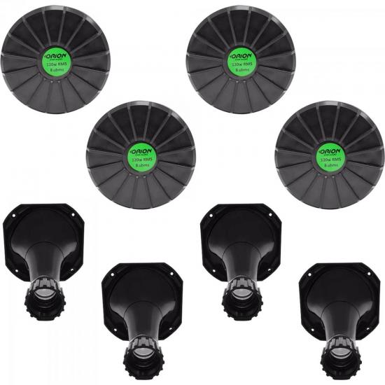 Kit Som Automotivo 120W RMS 8 Ohms 4 DRIVERS + 4 CORNETAS LONGAS