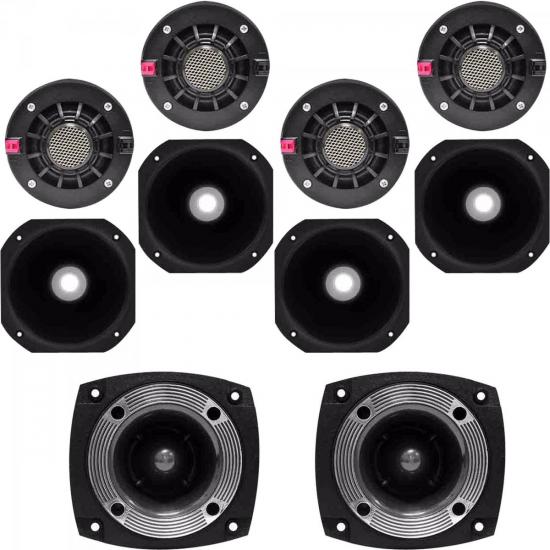 Kit Som Automotivo 120W RMS 8 Ohms 4 DRIVERS + 4 CORNETAS LONGAS + 2 por 0,00 à vista no boleto/pix ou parcele em até 1x sem juros. Compre na loja Mundomax!