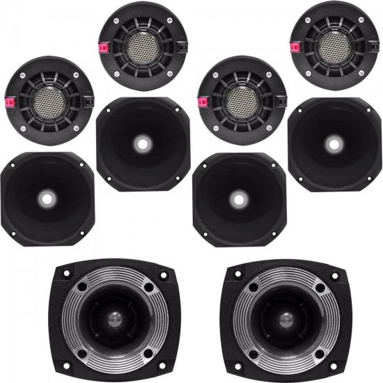 Kit Som Automotivo 120W RMS 8 Ohms 4 DRIVERS + 4 CORNETAS CURTAS + 2 por 0,00 à vista no boleto/pix ou parcele em até 1x sem juros. Compre na loja Mundomax!