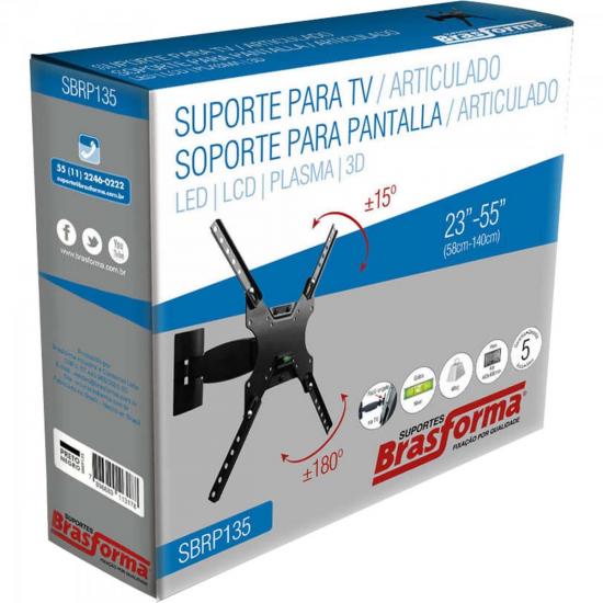Suporte Articulado TV 23\" a 55\" SBRP135 Preto BRASFORMA por 0,00 à vista no boleto/pix ou parcele em até 1x sem juros. Compre na loja Mundomax!