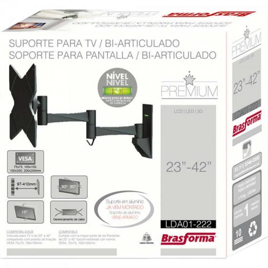 Suporte Articulado TV 23\" a 42\" LDA01-222 Preto BRASFORMA por 0,00 à vista no boleto/pix ou parcele em até 1x sem juros. Compre na loja Mundomax!