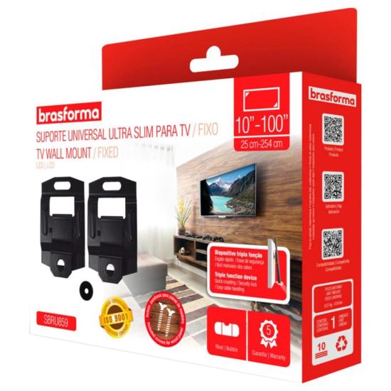 Suporte Universal Fixo Para TV 10\" a 100\" SBRU859 Preto Brasforma por 20,99 à vista no boleto/pix ou parcele em até 1x sem juros. Compre na loja Mundomax!