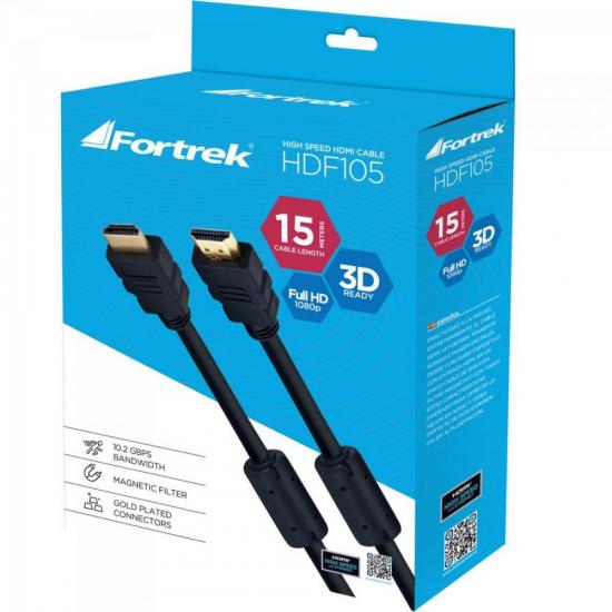 Cabo HDMI 1.4 3D Com Filtro HDF-105/15M Preto FORTREK por 114,90 à vista no boleto/pix ou parcele em até 4x sem juros. Compre na loja Mundomax!