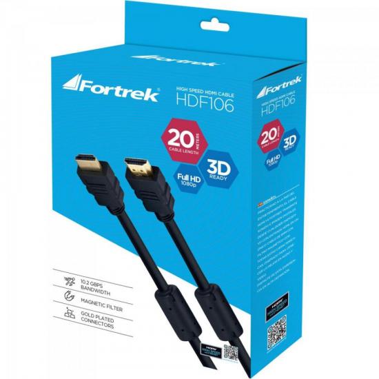 Cabo HDMI 1.4 3D Com Filtro HDF-106/20M Preto FORTREK por 139,90 à vista no boleto/pix ou parcele em até 5x sem juros. Compre na loja Mundomax!