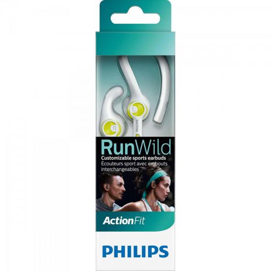 Fone de Ouvido Esportivo 3 em 1 SHQ1400LF/00 Branco/Amarelo PHILIPS por 0,00 à vista no boleto/pix ou parcele em até 1x sem juros. Compre na loja Mundomax!