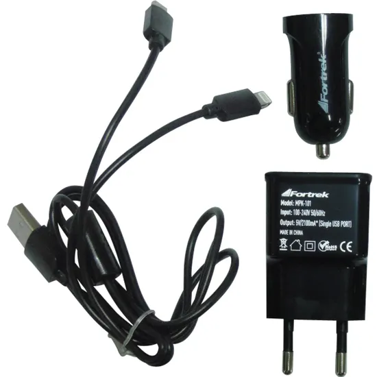 Kit Carregadores de Energia USB 12V/Bivolt MPK-101 Preto FORTREK (61941)
