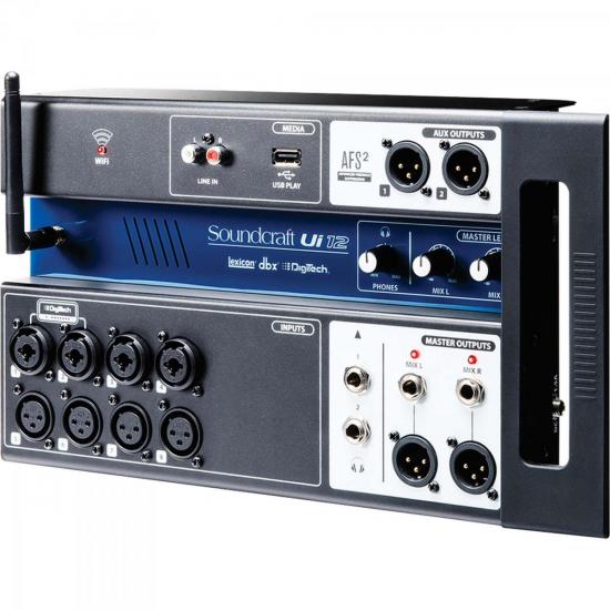 Mesa de Som Digital 12 Canais UI-12 Preto/Azul SOUNDCRAFT por 0,00 à vista no boleto/pix ou parcele em até 1x sem juros. Compre na loja Mundomax!