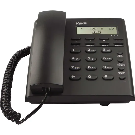 Telefone de Mesa com Identificador de chamada K302 Preto KEO (62011)