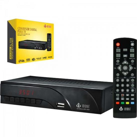 Conversor Digital Terrestre ITV-400 Preto INFOKIT por 0,00 à vista no boleto/pix ou parcele em até 1x sem juros. Compre na loja Mundomax!