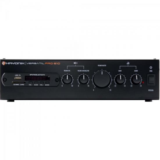 Amplificador 100W com Bluetooth VERSATIL PRO-610 Preto HAYONIK por 0,00 à vista no boleto/pix ou parcele em até 1x sem juros. Compre na loja Mundomax!