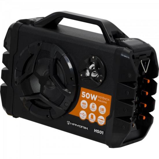 Caixa de Som Portátil 50W Bluetooth/MicroSD/USB/FM HS01 Preta HAYONIK por 0,00 à vista no boleto/pix ou parcele em até 1x sem juros. Compre na loja Mundomax!
