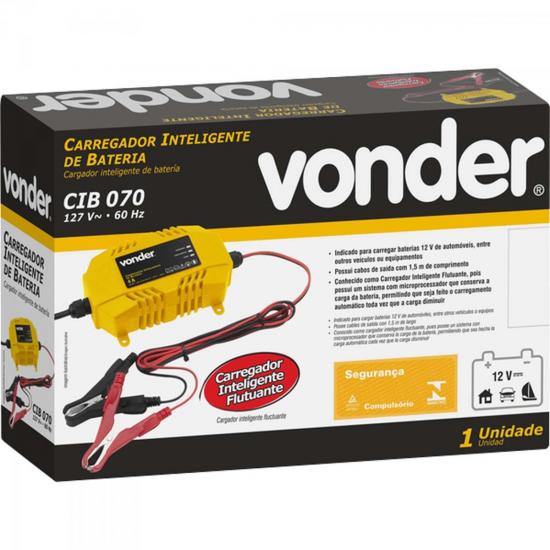 Carregador Inteligente de Bateria 220V CIB070 Amarelo VONDER por 0,00 à vista no boleto/pix ou parcele em até 1x sem juros. Compre na loja Mundomax!