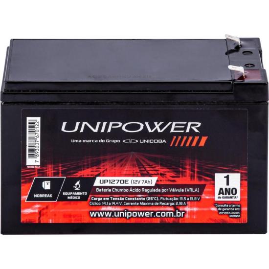 Bateria Estacionária Selada 12V 7Ah VRLA UP1270E Unipower por 120,00 à vista no boleto/pix ou parcele em até 4x sem juros. Compre na loja Mundomax!