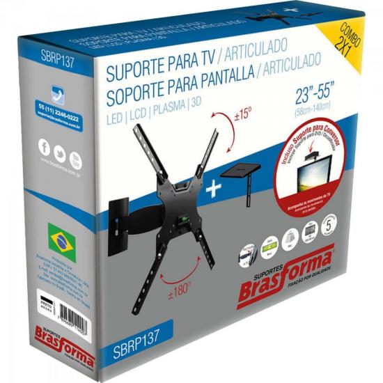 Suporte Articulado TV/Conversor 23\" a 55\" SBRP137 COMBO 2x1 BRASFORMA por 0,00 à vista no boleto/pix ou parcele em até 1x sem juros. Compre na loja Mundomax!