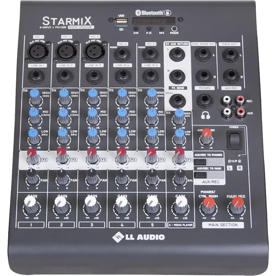 Mesa de Som 6 Canais Stereo Starmix XMS602R Cinza LL AUDIO (62787)