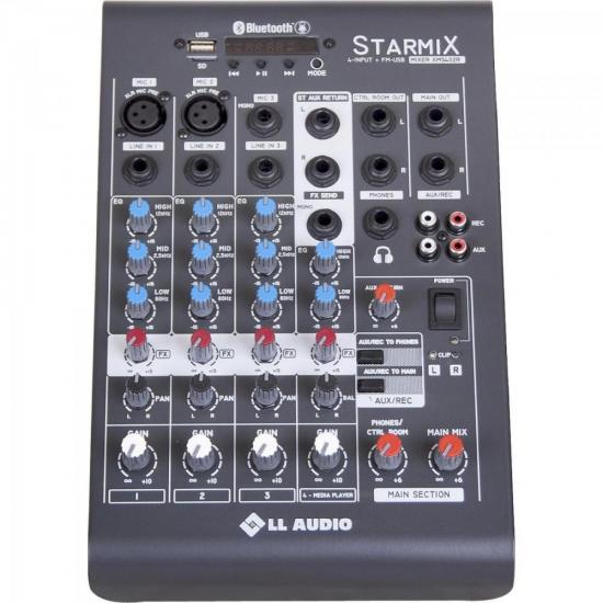 Mesa de Som 4 Canais Stereo Starmix XMS402R Cinza LL AUDIO (62788)
