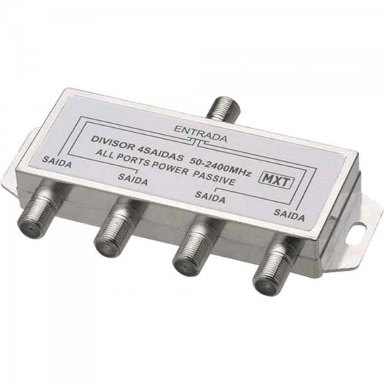 Divisor Splitter Blindado 1x4 50~2400MHz Cromado MXT por 0,00 à vista no boleto/pix ou parcele em até 1x sem juros. Compre na loja Mundomax!