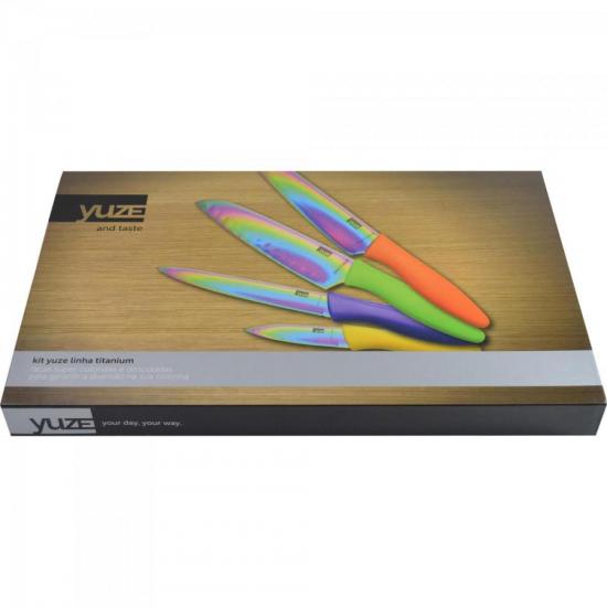 Kit 4 Facas em Aço Inox Revestidas em Titânio YUZE por 0,00 à vista no boleto/pix ou parcele em até 1x sem juros. Compre na loja Mundomax!