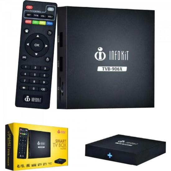 Smart TV Box TVB-906X Preto INFOKIT por 0,00 à vista no boleto/pix ou parcele em até 1x sem juros. Compre na loja Mundomax!