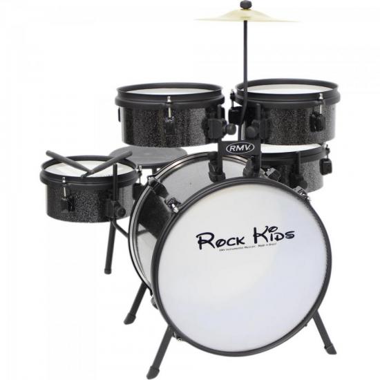 Bateria Infantil ROCK KIDS Preta RMV por 0,00 à vista no boleto/pix ou parcele em até 1x sem juros. Compre na loja Mundomax!