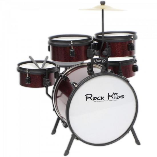 Bateria Infantil ROCK KIDS Vermelha RMV por 0,00 à vista no boleto/pix ou parcele em até 1x sem juros. Compre na loja Mundomax!