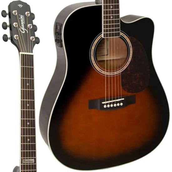 Violão Giannini GF1D CEQ Eletroacústico Aço 3 Tone Sunburst por 849,00 à vista no boleto/pix ou parcele em até 10x sem juros. Compre na loja Mundomax!