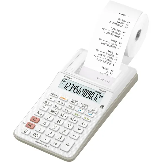 Calculadora Com Bobina Casio HR-8RC-WE-B-DC 12 Dígitos Branca (63260)