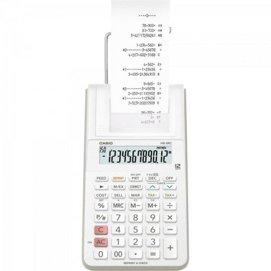 Calculadora Com Bobina Casio HR-8RC-WE-B-DC 12 Dígitos Branca por 169,99 à vista no boleto/pix ou parcele em até 6x sem juros. Compre na loja Mundomax!