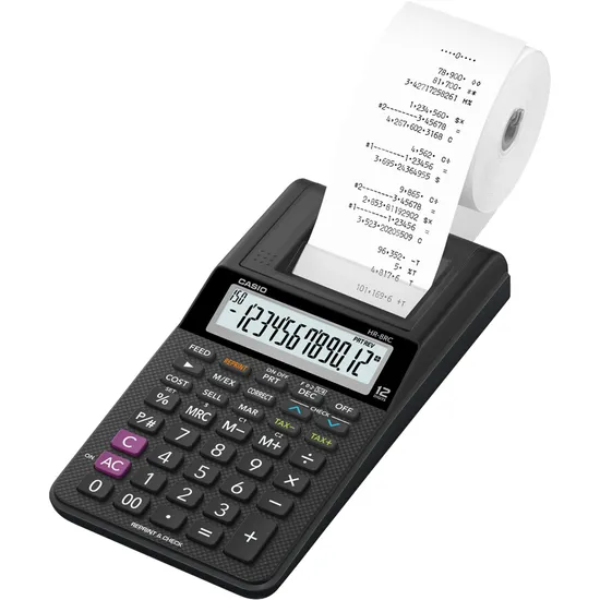 Calculadora Com Bobina Casio HR-8RC-WE-B-DC 12 Dígitos Preta por 232,99 à vista no boleto/pix ou parcele em até 9x sem juros. Compre na loja Mundomax!
