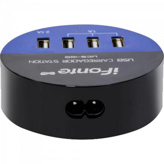 Carregador USB 4 Portas UCS-100 Preto/Azul EXBOM por 0,00 à vista no boleto/pix ou parcele em até 1x sem juros. Compre na loja Mundomax!