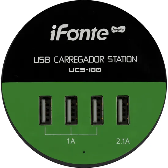 Carregador USB 4 Portas UCS-100 Preto/Verde EXBOM (63522)