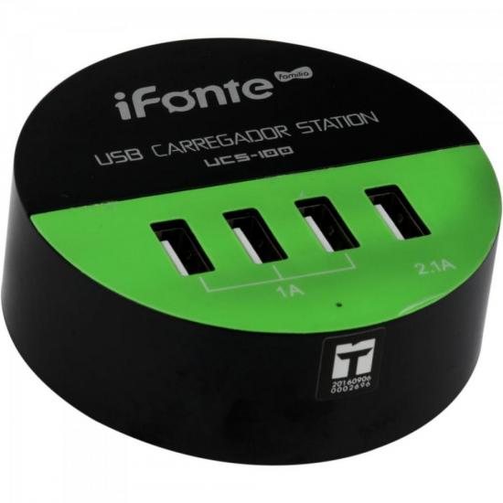Carregador USB 4 Portas UCS-100 Preto/Verde EXBOM por 0,00 à vista no boleto/pix ou parcele em até 1x sem juros. Compre na loja Mundomax!